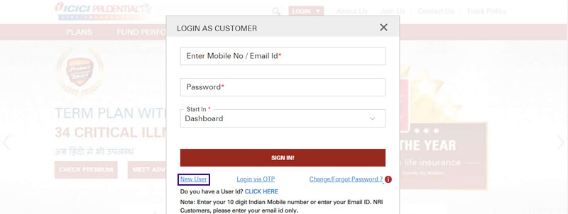 icici pru life insurance login for new customer