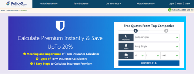 Insert Personal Details For Term Insurance Calculator