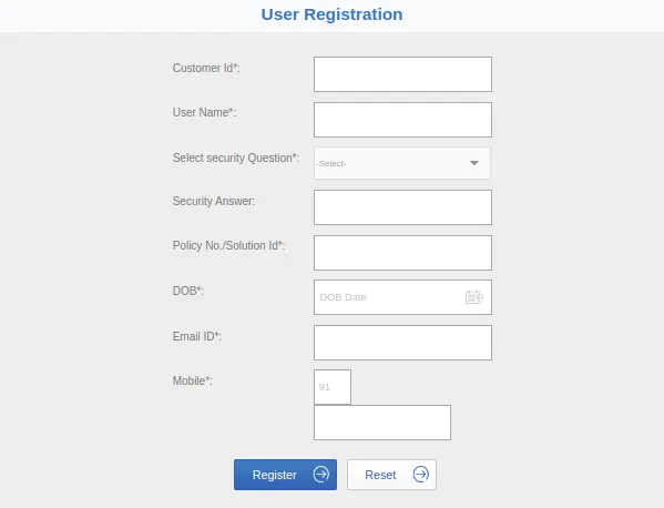 PNB Metlife register form