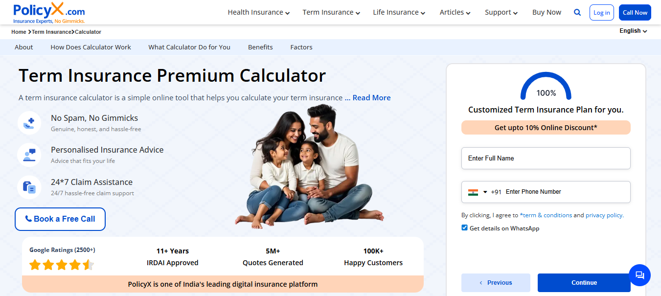 Update The Coverage Amount and Policy Tenure in Term Insurance Calculator