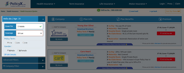 Update coverage amount, coverage required for, policy period and gender in the health calculator